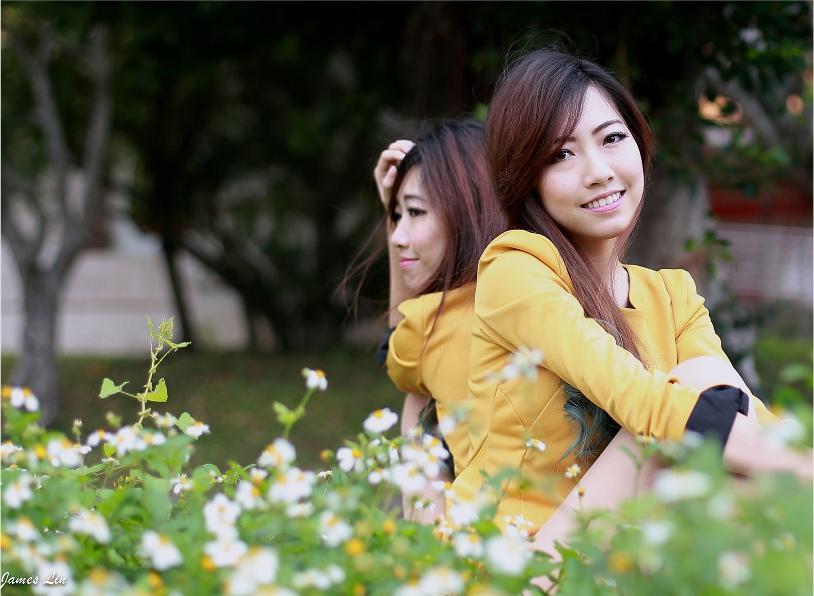 Outdoor shooting of pure beauty twins