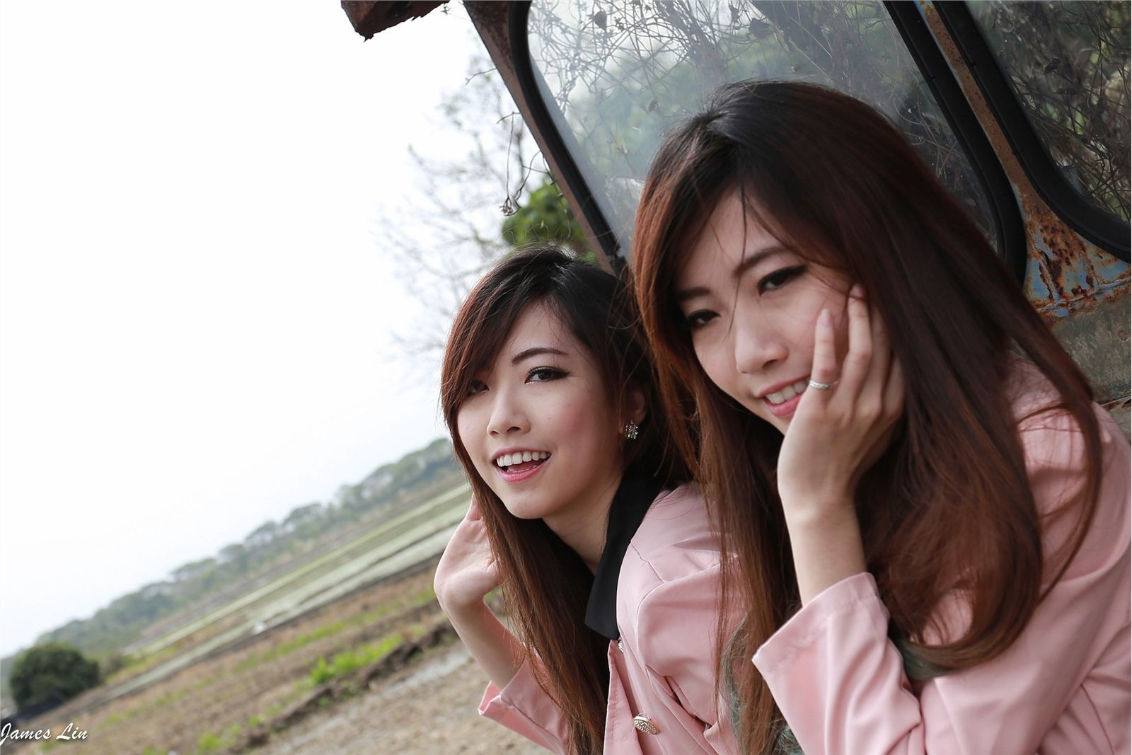 Outdoor shooting of pure beauty twins