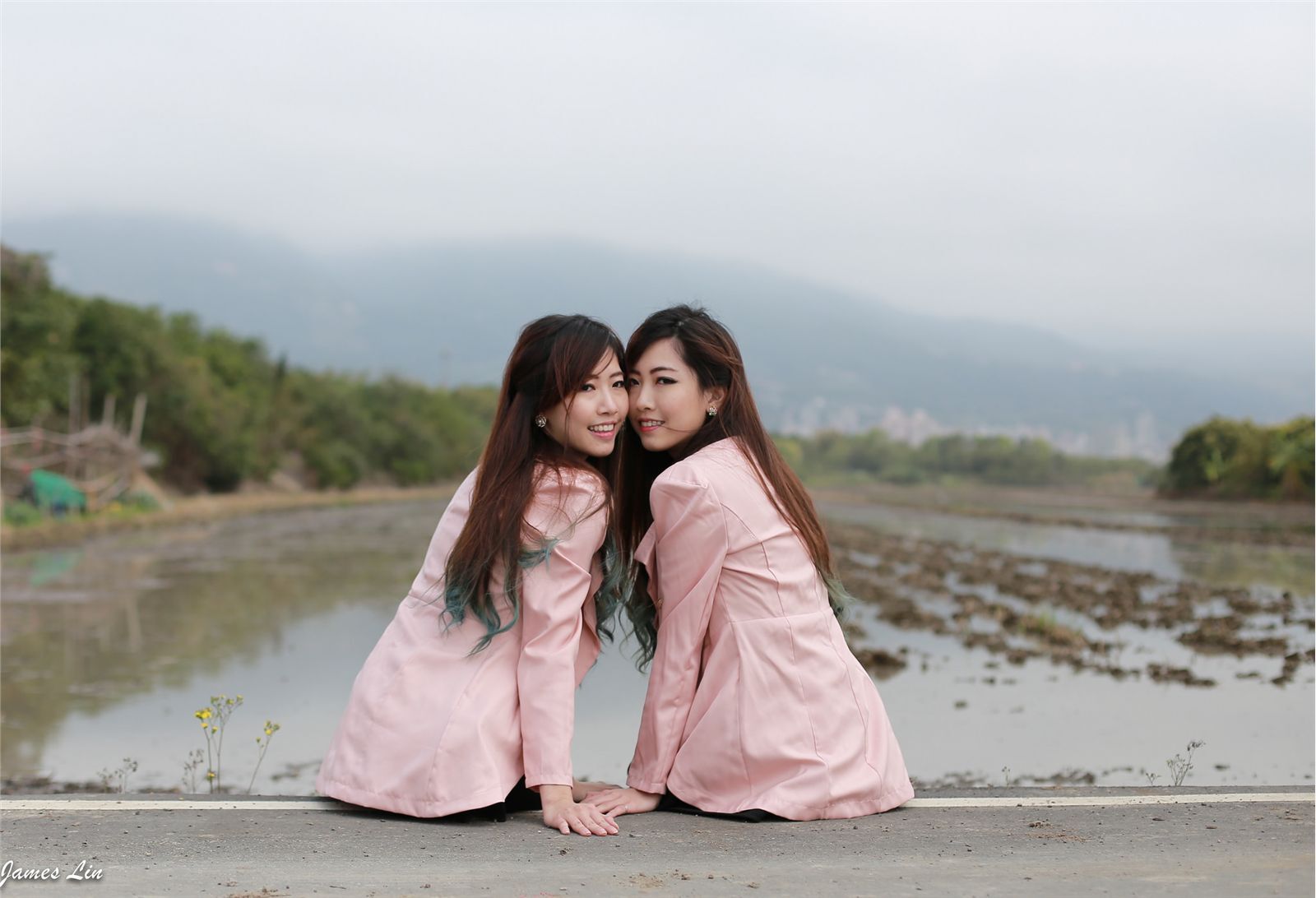 Outdoor shooting of pure beauty twins