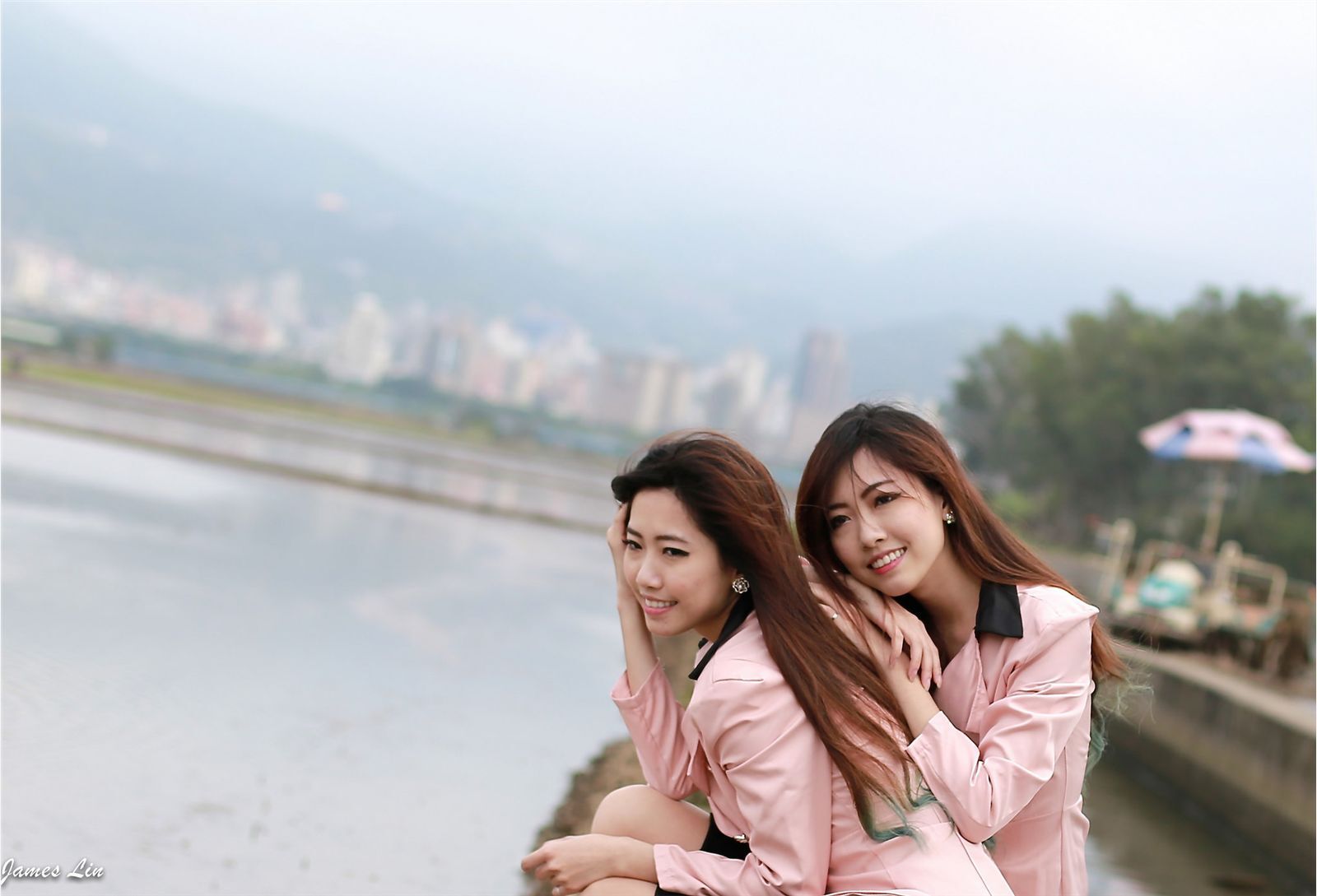 Outdoor shooting of pure beauty twins