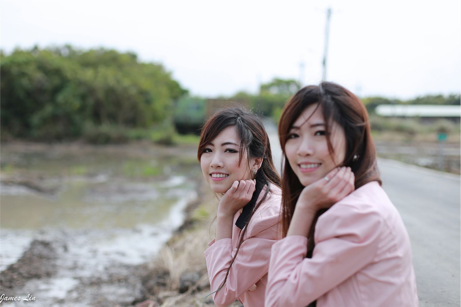 Outdoor shooting of pure beauty twins