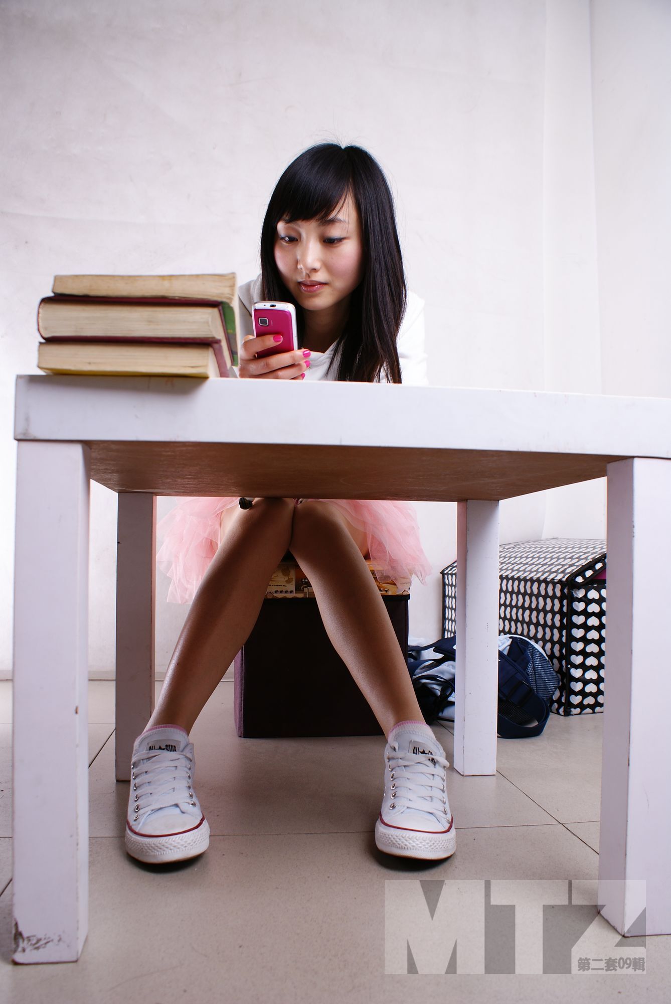 Beautiful legs desk girl