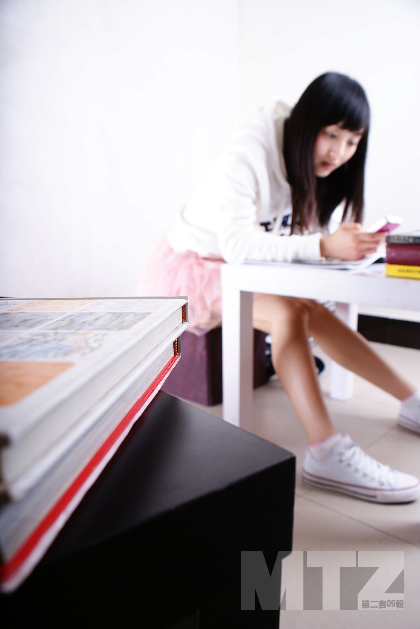 Beautiful legs desk girl