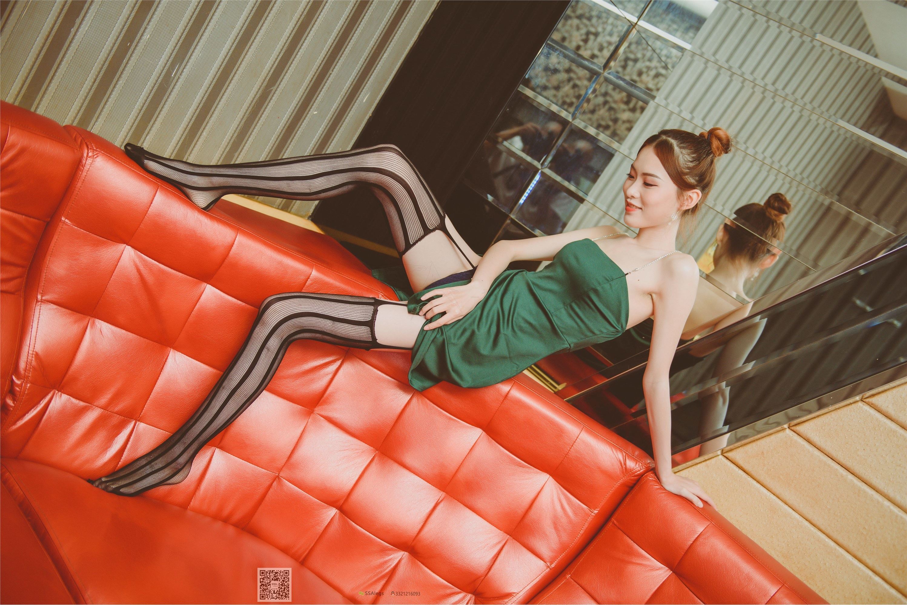 Close up of charming black silk stockings in the KTV box of SSA silk society vol.0019