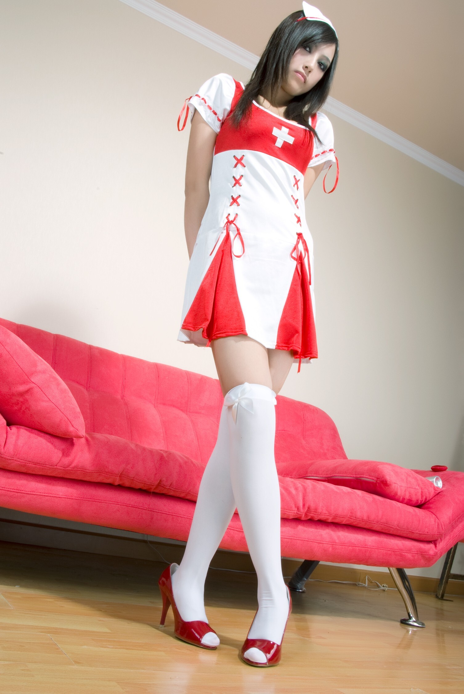 [paimei VIP] Jiajia Barbie nurse Red Cross Angel summer green skirt girl beautiful leg model girl