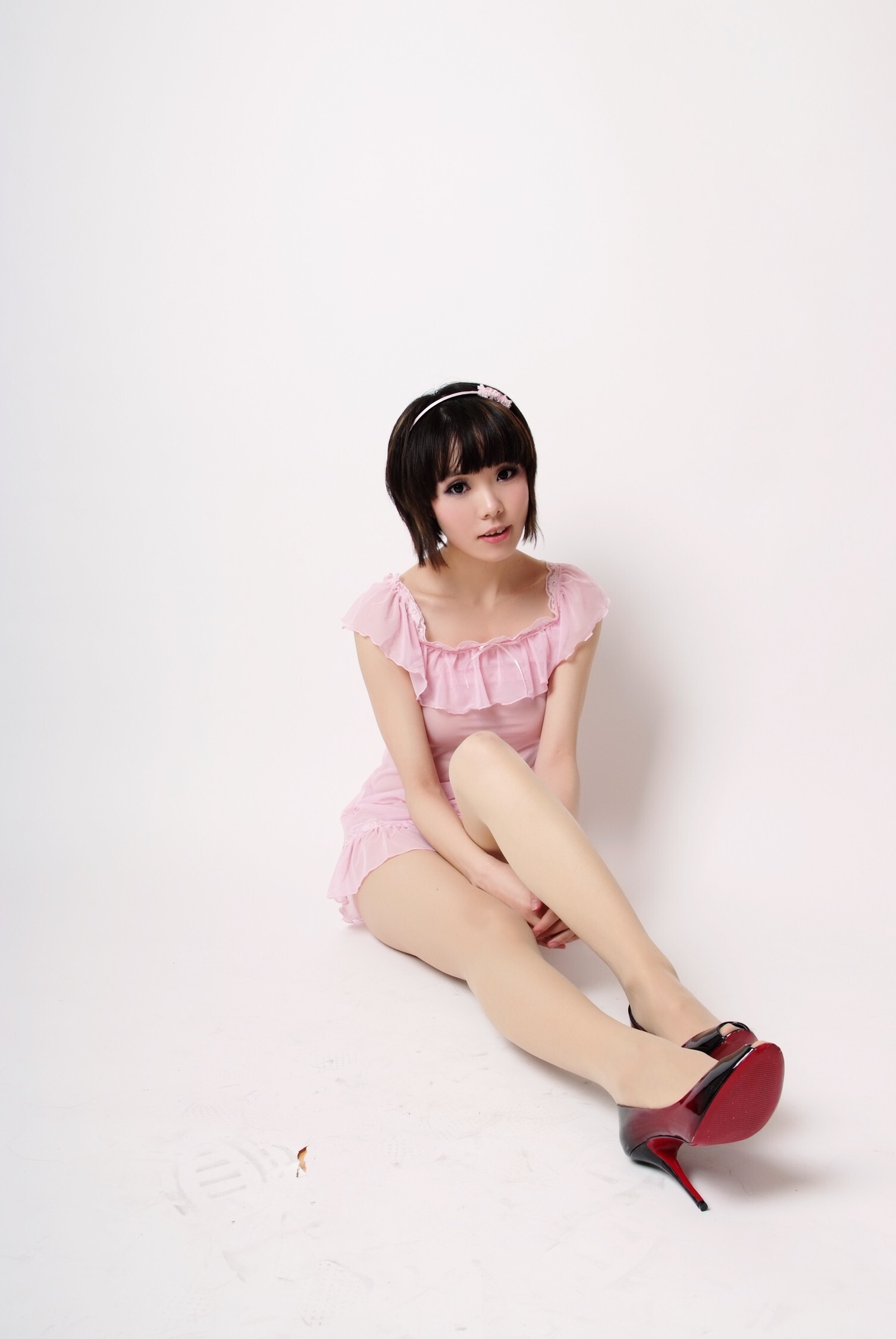 [paimei VIP] little snowflake pink gauze skirt Feifei black skirt red shoes